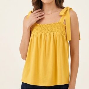 Green Envelope Yellow Smocked Tie-Shoulder Tank